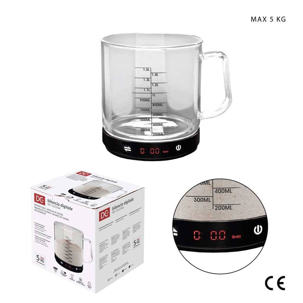 Báscula de cocina digital de vidrio 5kg para medir ingredientes