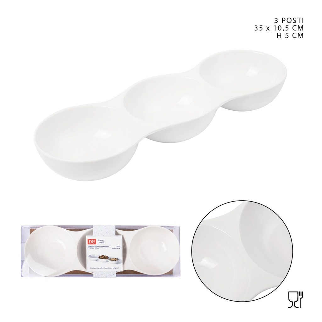 Cuencos 3 compartimientos 35x10.5xh5cm blancos cocina