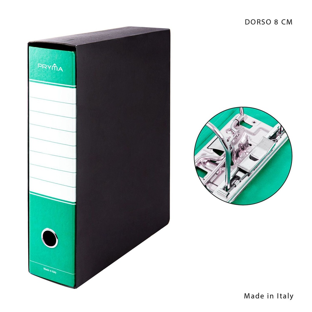 Archivero con anillas y caja D8 verde - Papelería