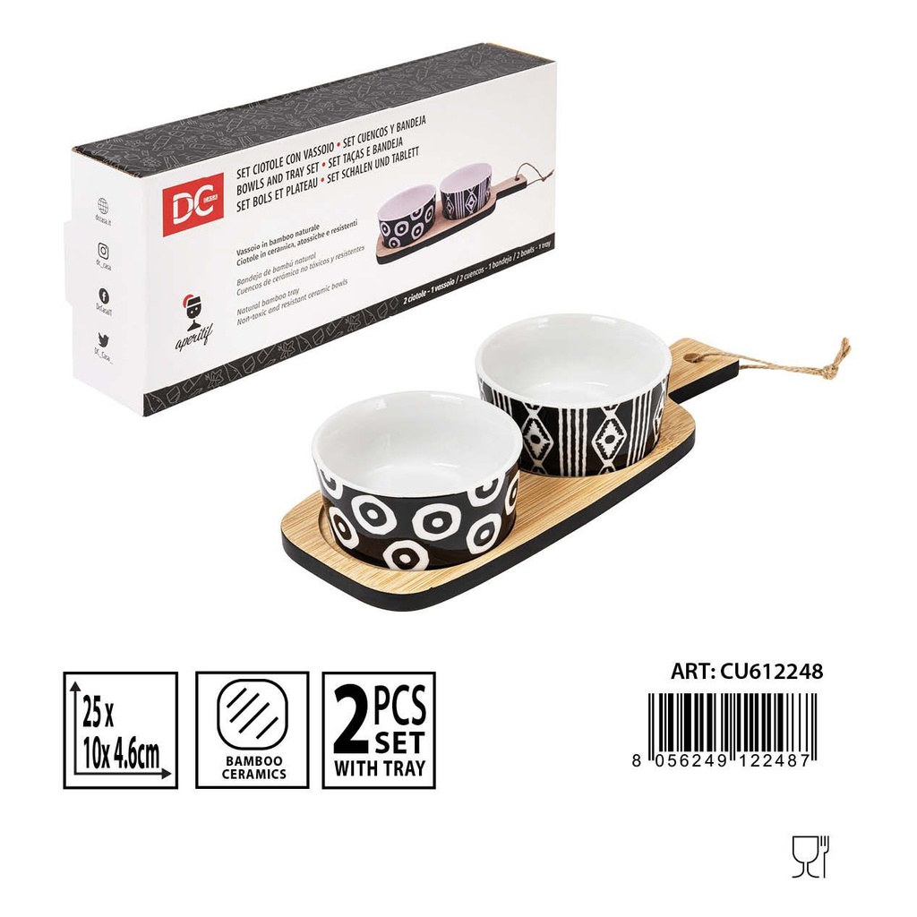 Conjunto de 2 cuencos y bandeja de cerámica 25x10x - Utensilios de cocina