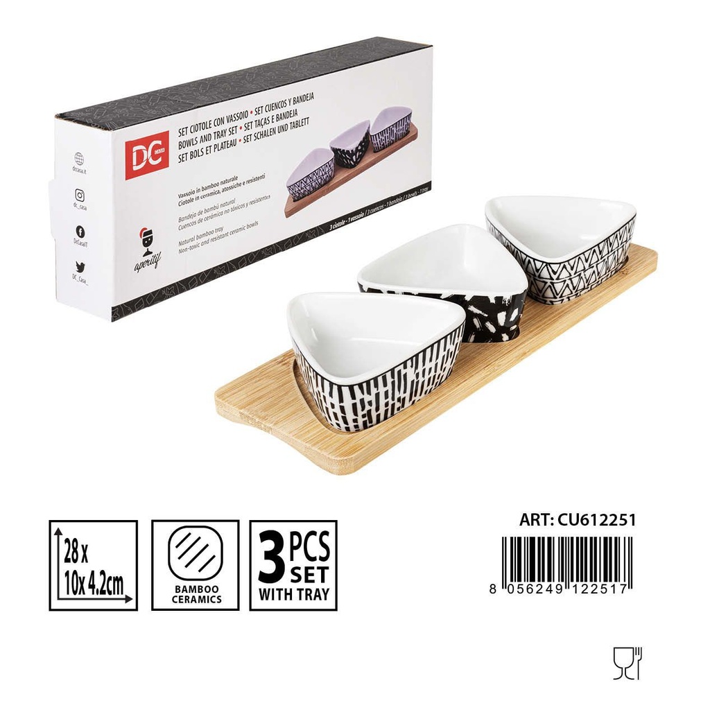 Conjunto de 3 cuencos de cerámica y bandeja 28x10 - Utensilios de cocina