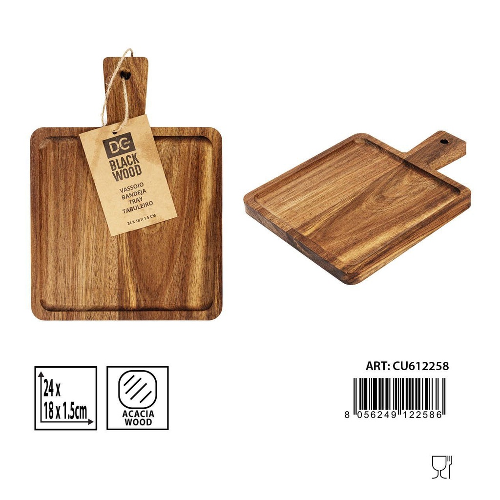 Bandeja rectangular de acacia con mango 24x18x1.5 cm - Accesorios de cocina
