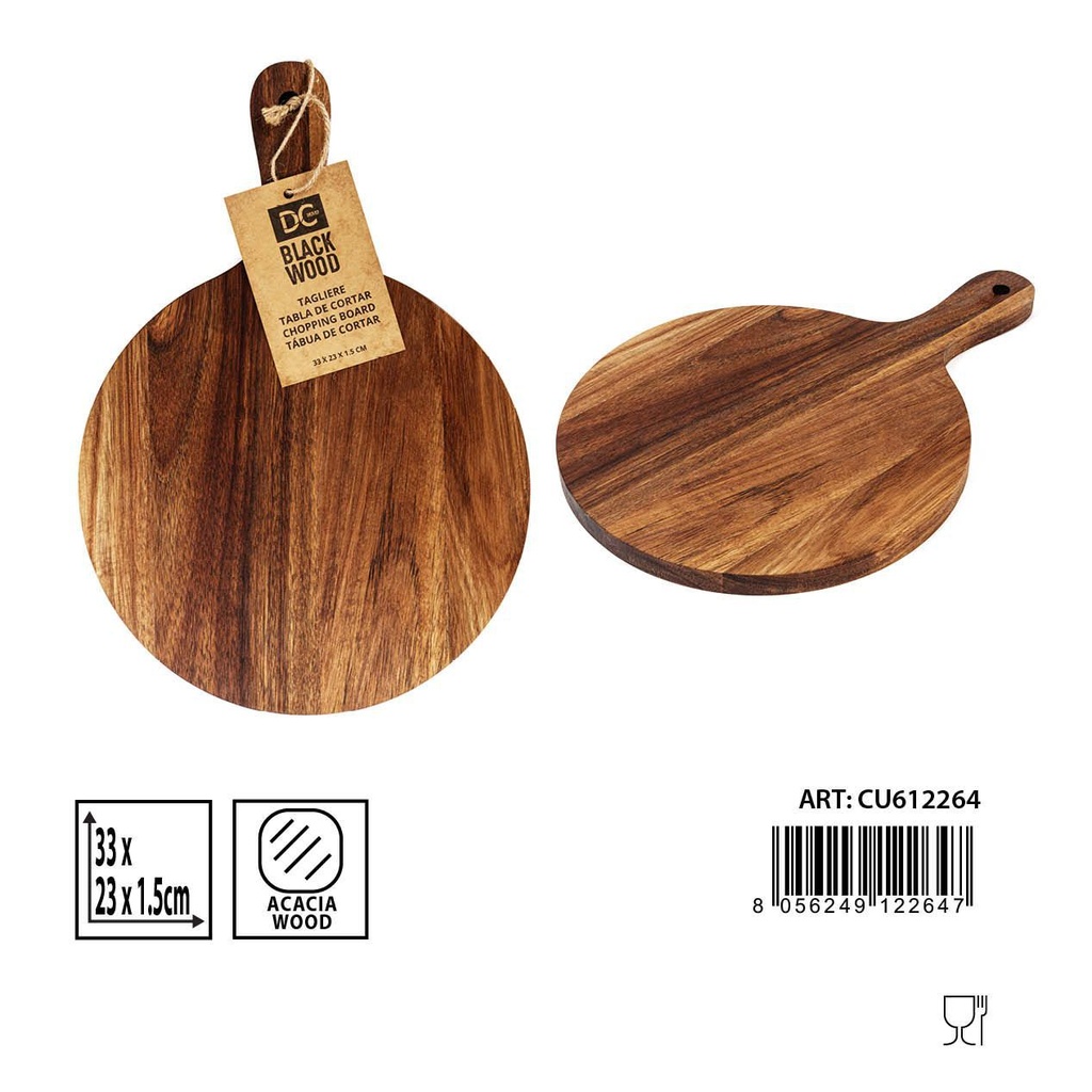 Tabla de cortar redonda con mango acacia 33x23x1.5 cm - Accesorios de cocina