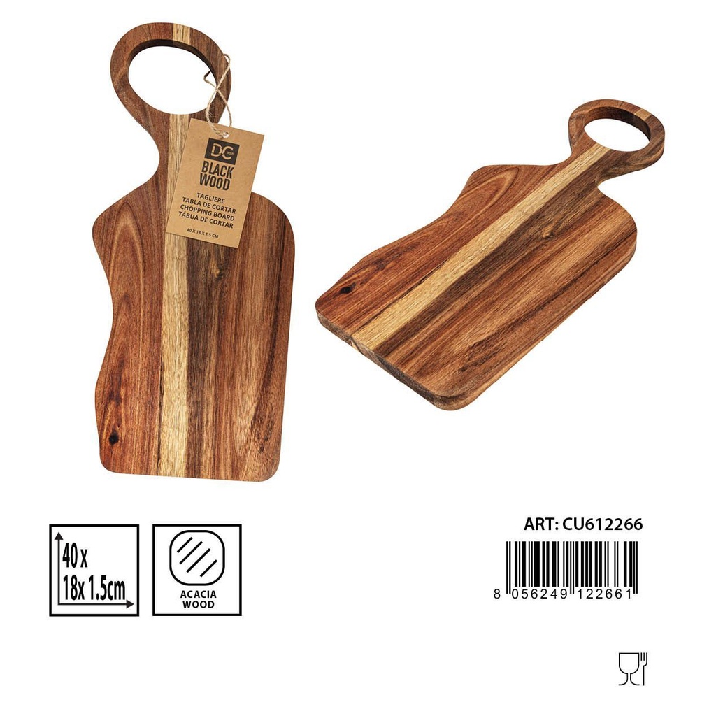 Tabla de cortar moderna con mango acacia 40x18x1.5 cm - Accesorios de cocina