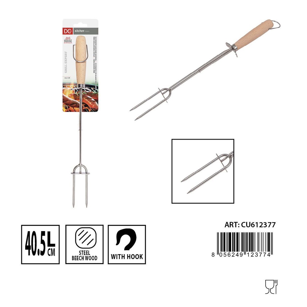 Tenedor para asar con mango de madera 40.5 cm - Utensilios para barbacoa