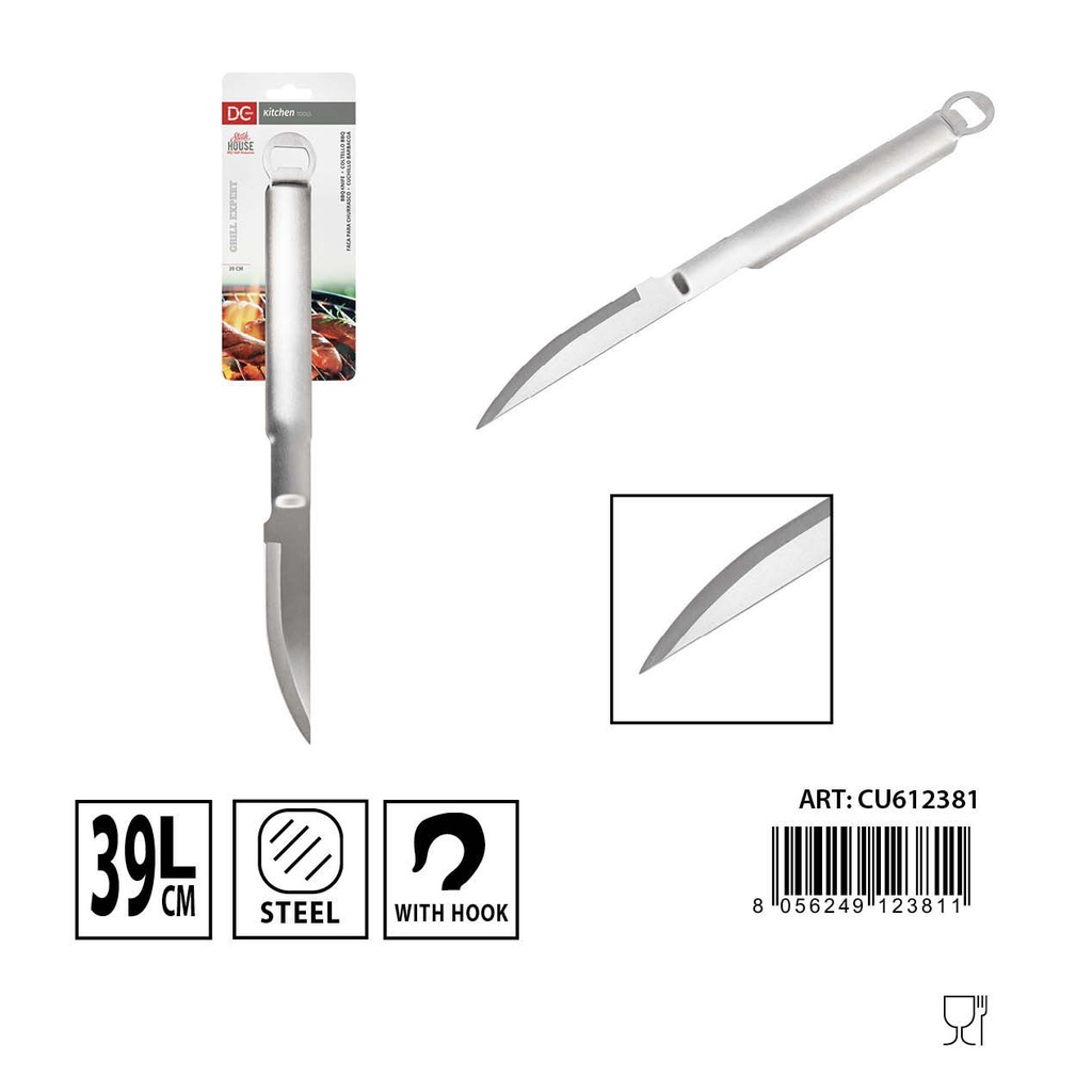 Cuchillo BBQ de acero inoxidable 39cm para barbacoa y cocina