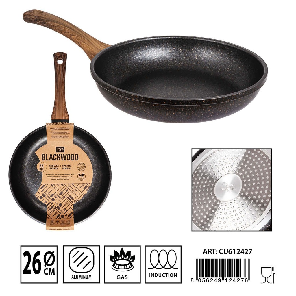 Sartén antiadherente para inducción mango de madera 26cm para cocina