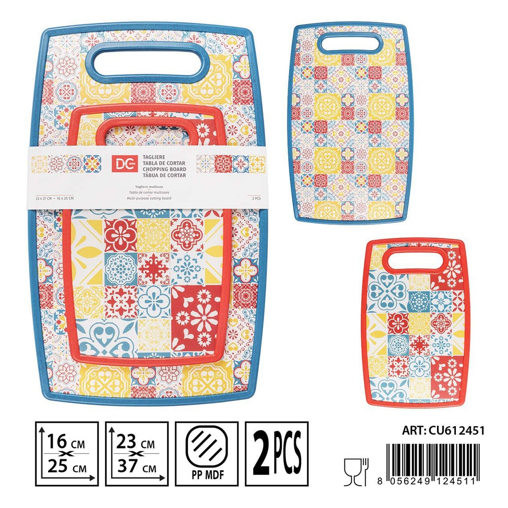 Tabla de cortar de plástico 2pcs 23x37cm y 16x25cm para cocina