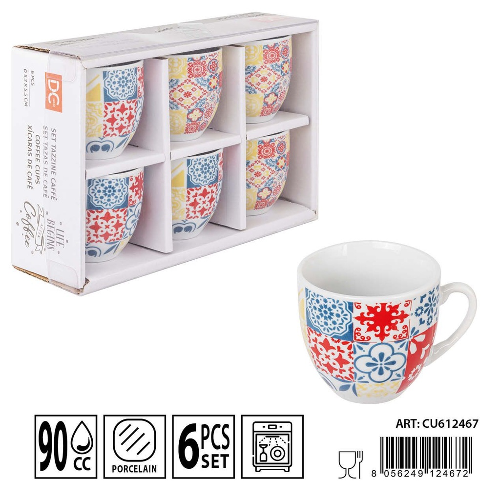 Taza de café Deco 90cc 6 piezas para bebidas