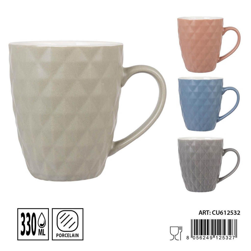 Taza mug de cerámica diseño diamante 330ml para bebidas