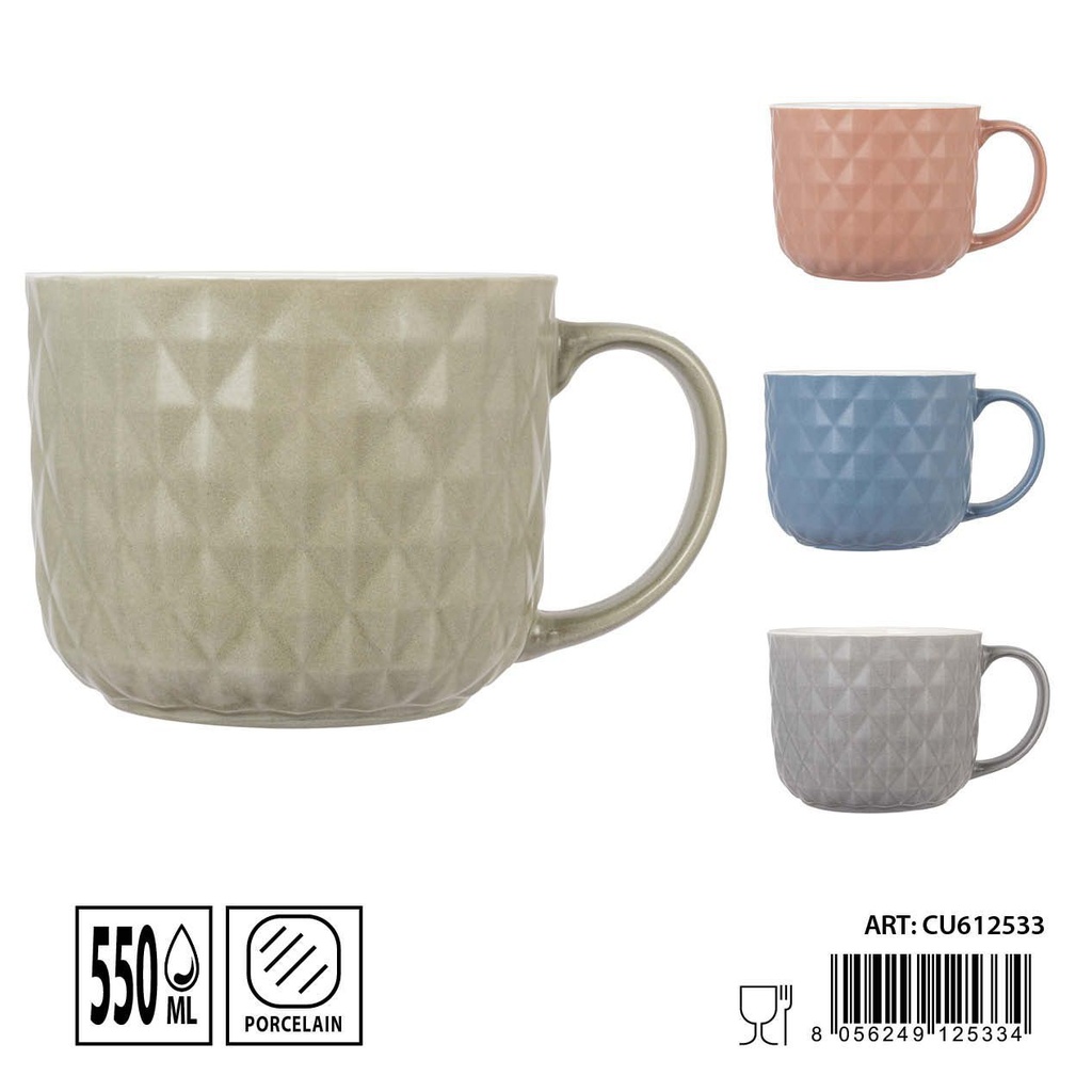 Taza mug de cerámica 550ml diseño diamante para bebidas