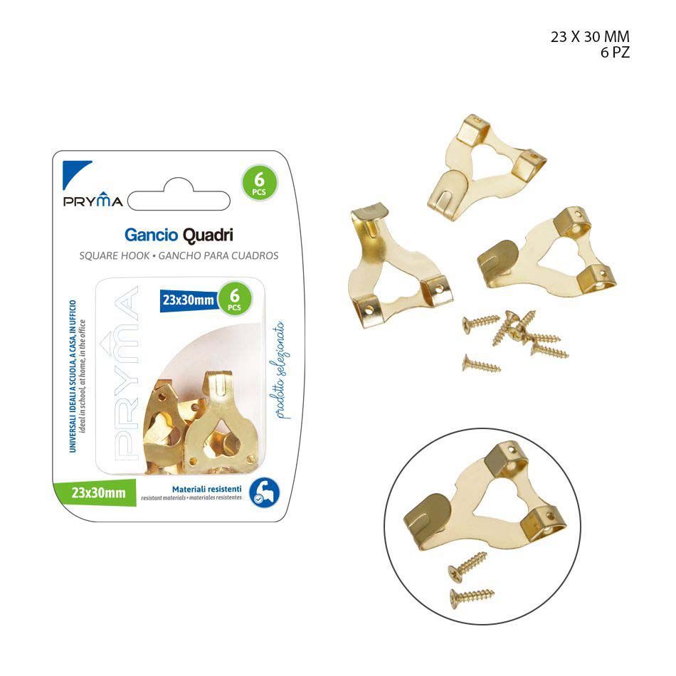 Ganchos para cuadros 23x3mm 6pz - Artículos de ferretería y ganchos