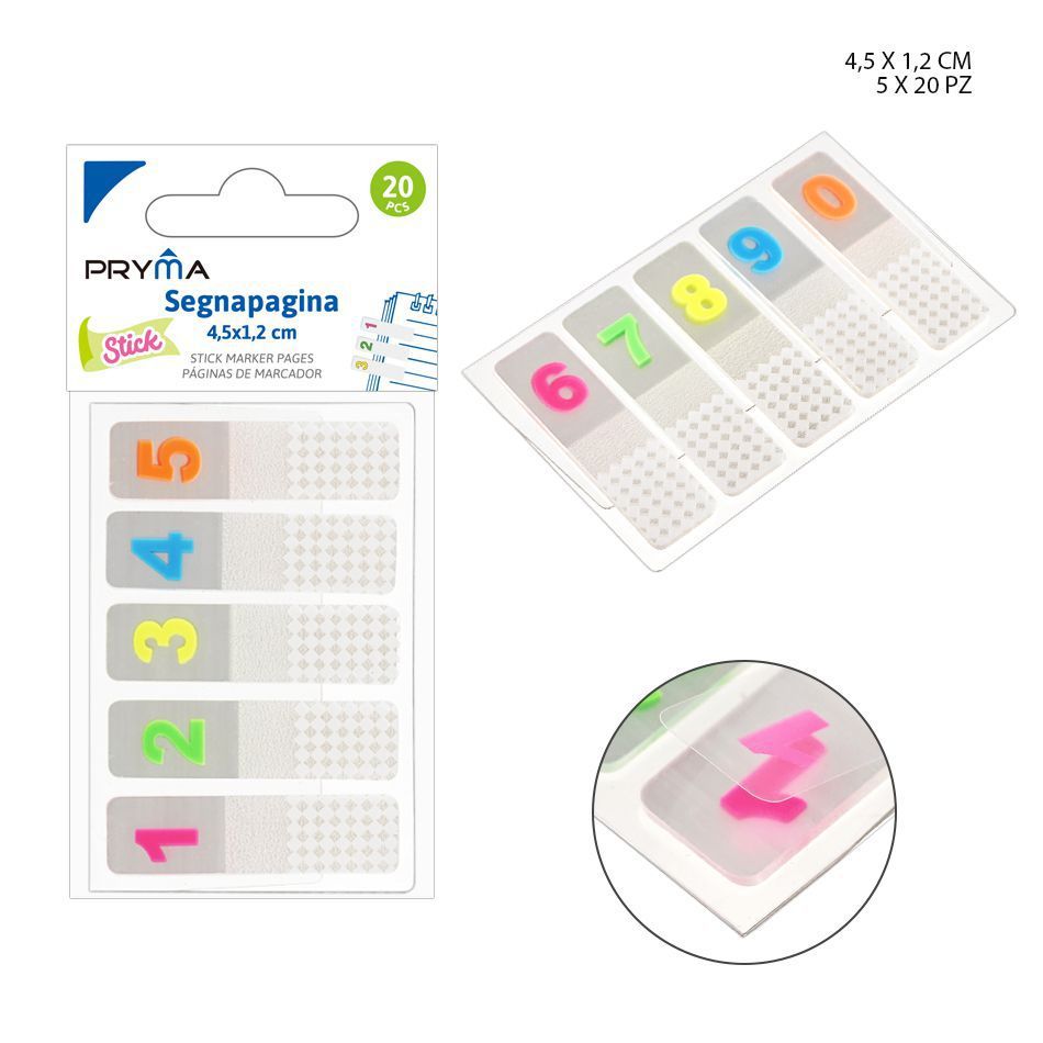 Marcador de página adhesivo 4.5x1.2cm 5x20pz para organizar documentos