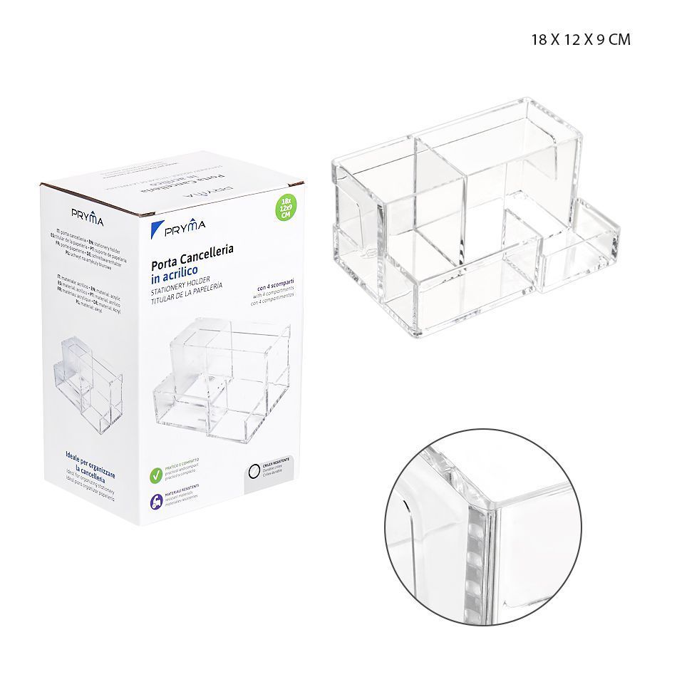 Caja de almacenamiento de papelería acrílica 18x12x9cm transparente para organización