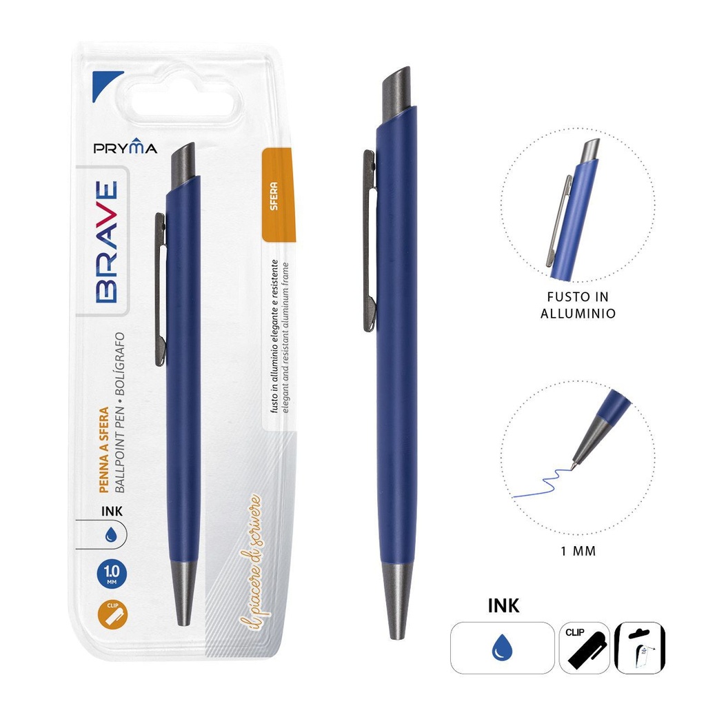 Bolígrafo de clic de aluminio 1.00mm azul para escritura