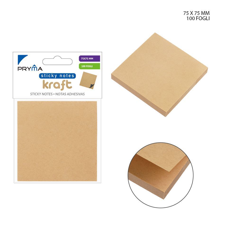 Nota adhesiva papel kraft 75x75mm 100 hojas para oficina