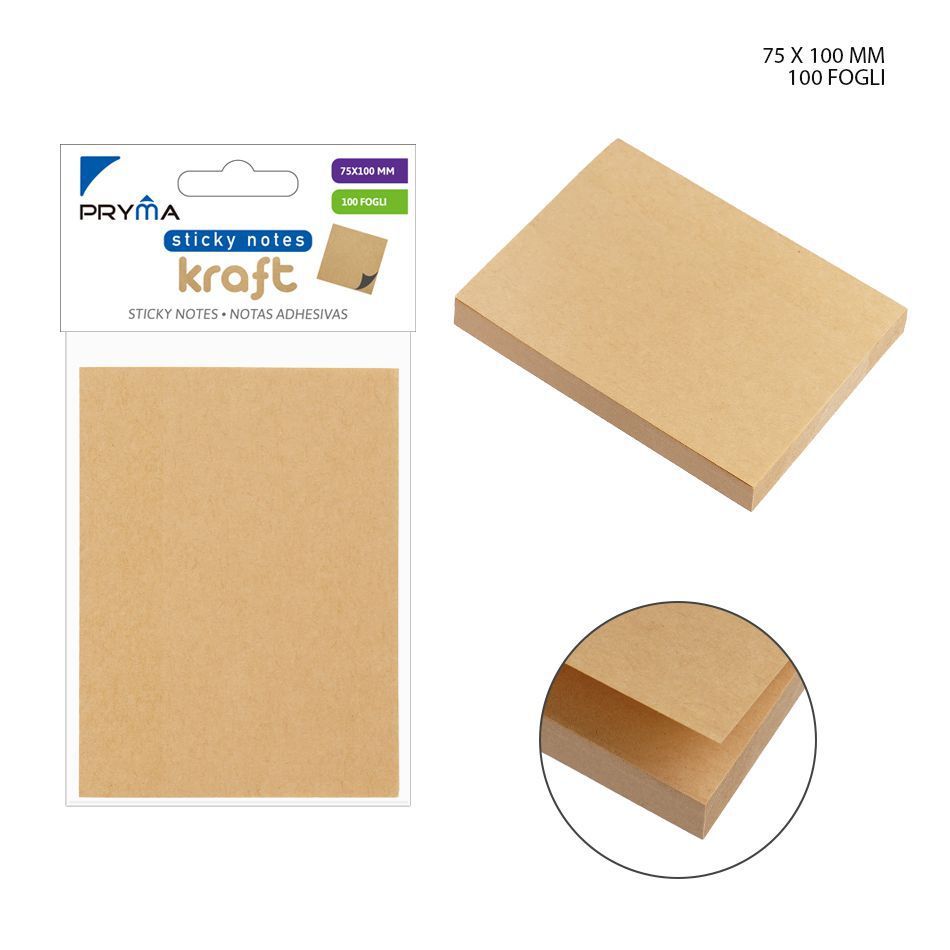 Nota adhesiva papel kraft 75x100mm 100 hojas para oficina y papelería