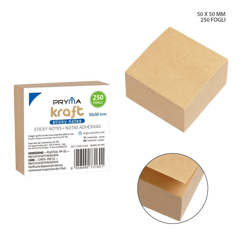 Nota adhesiva papel kraft 50x50mm 250ff para oficina