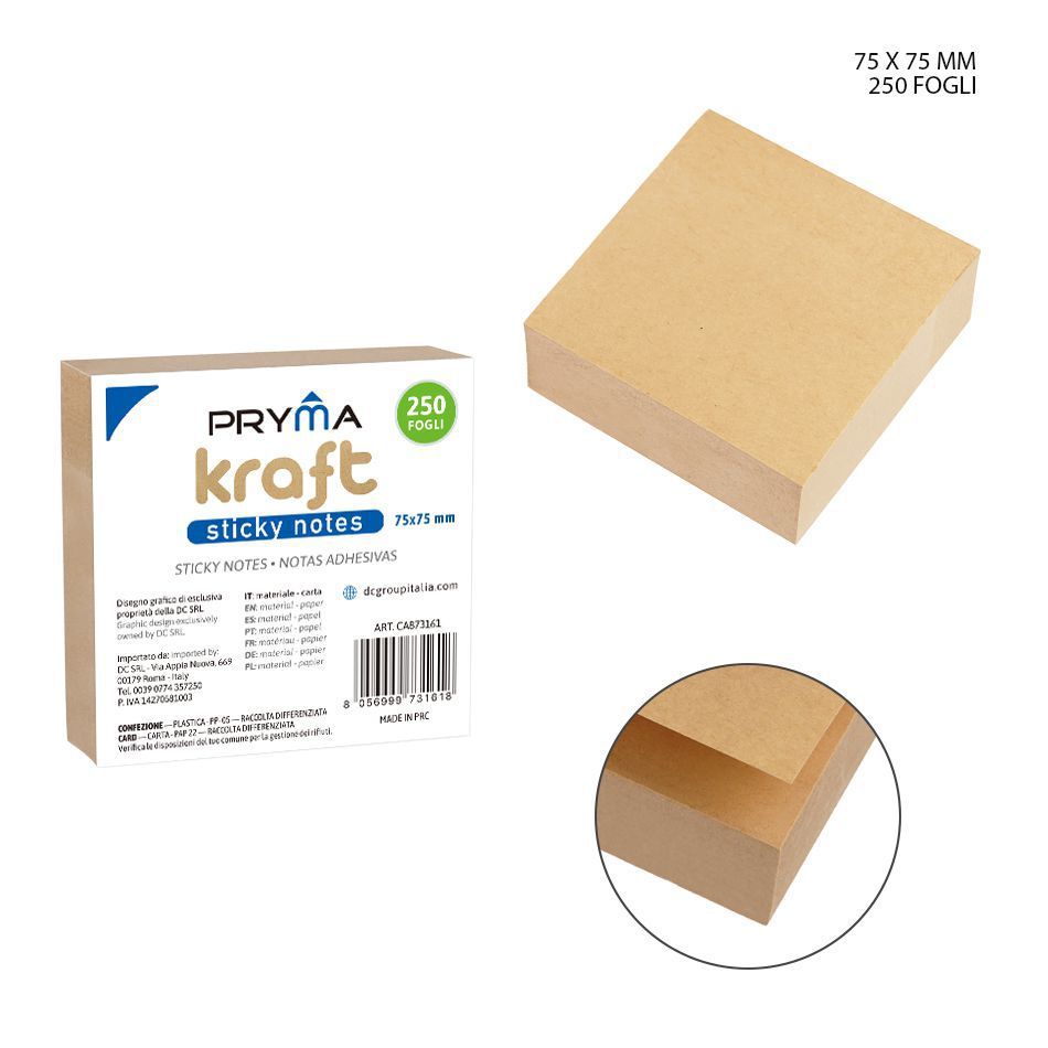 Nota adhesiva papel kraft 75x75mm 250 hojas para oficina