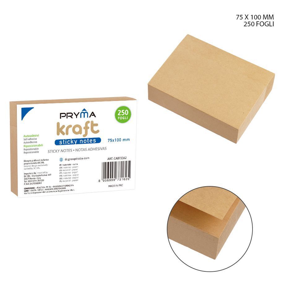 Nota adhesiva papel kraft 75x100mm 250ff para oficina