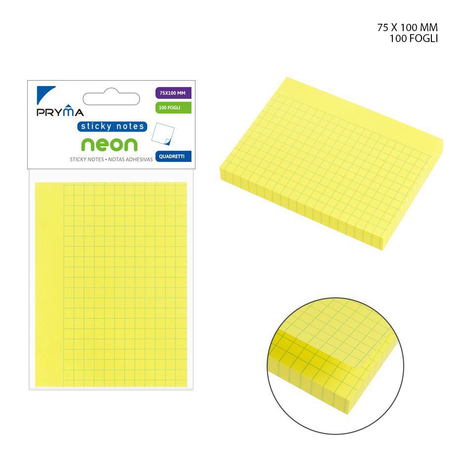 Nota adhesiva con líneas 75x100mm amarillo fluorescente para oficina y papelería