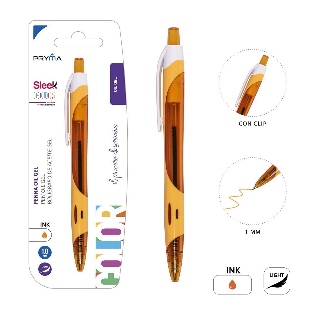 Bolígrafo clic gel tinta suave 1pz naranja para escribir