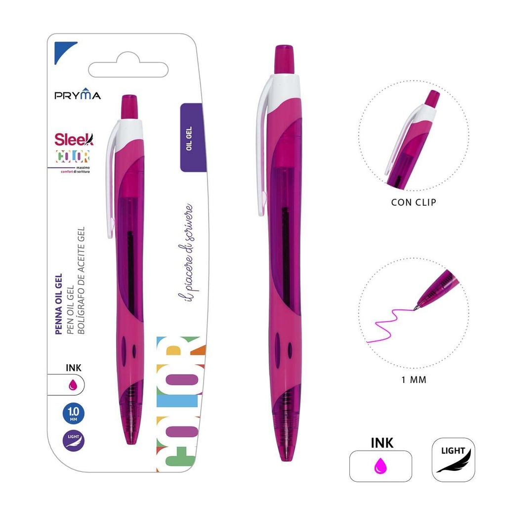 Bolígrafo clic gel tinta suave 1pz fucsia para escritura