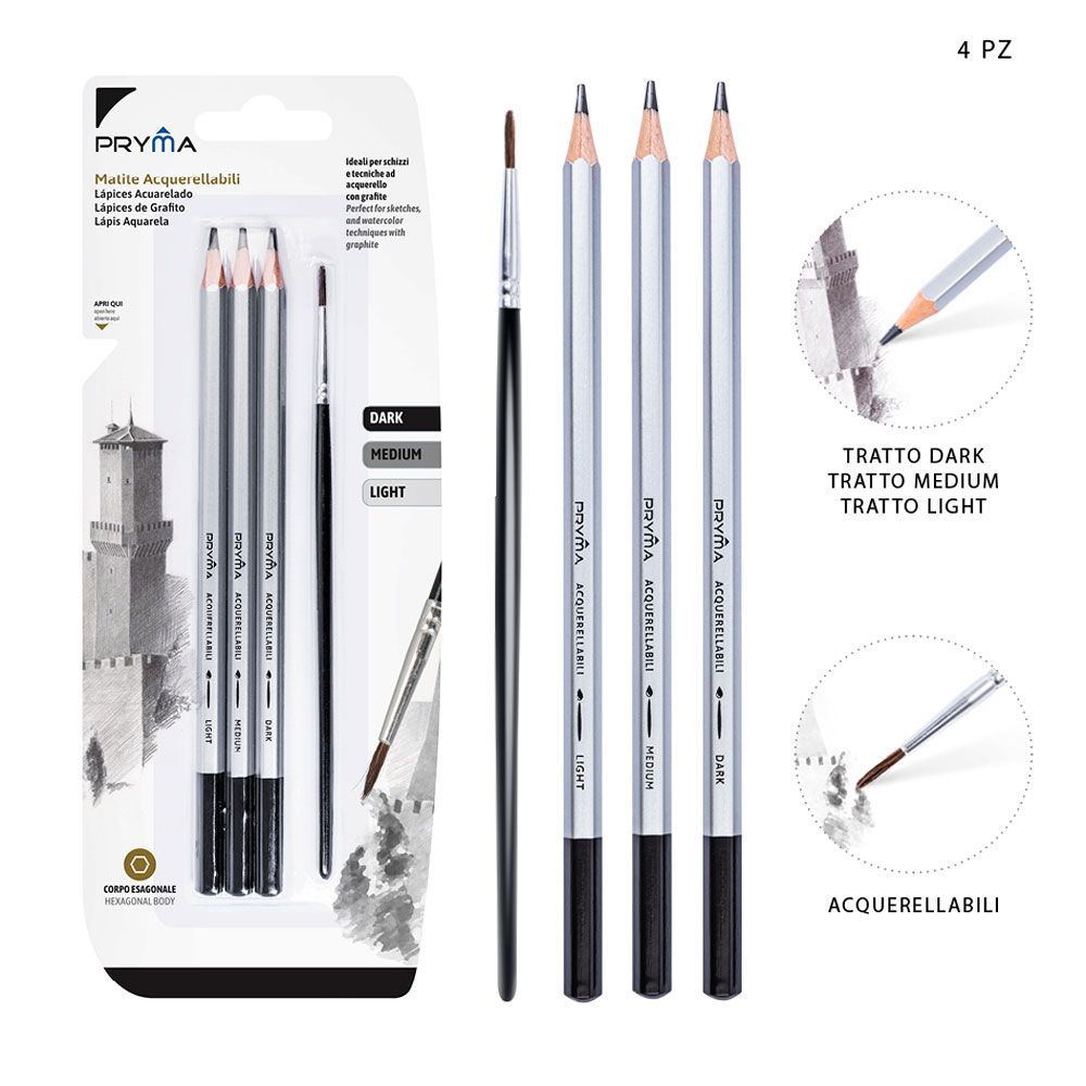 Lápiz acuarelable y pincel 4pc para dibujo y arte