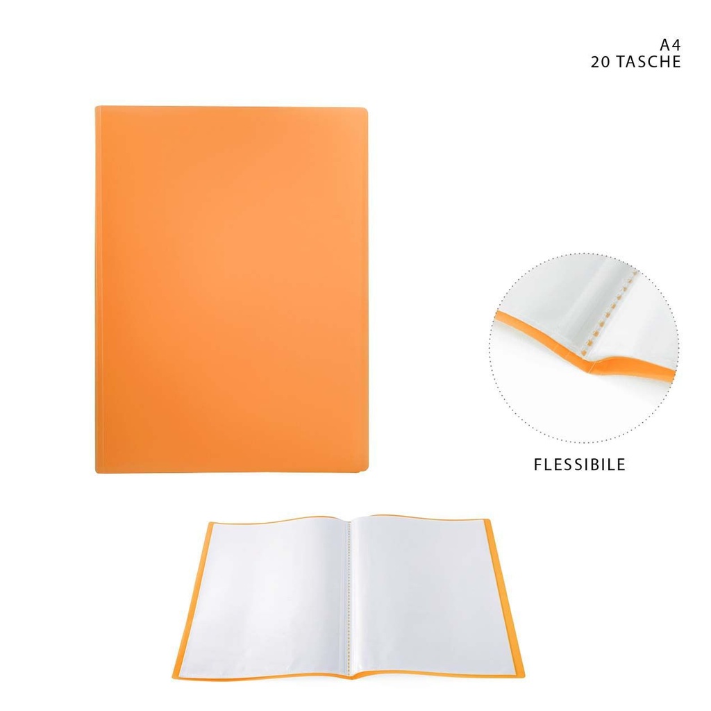 Carpeta flexible A4 20 páginas naranja para documentos