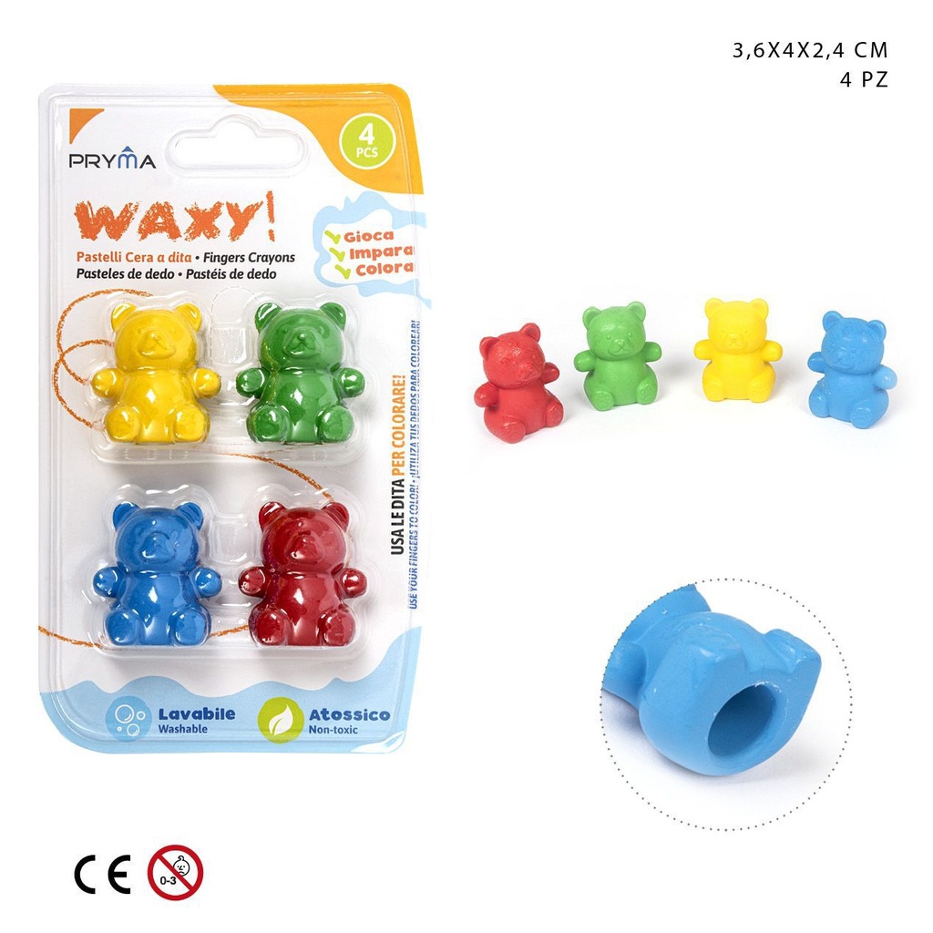 Ceras de color para dedos 3.6x4x2.4m 4pz - Herramientas de arte