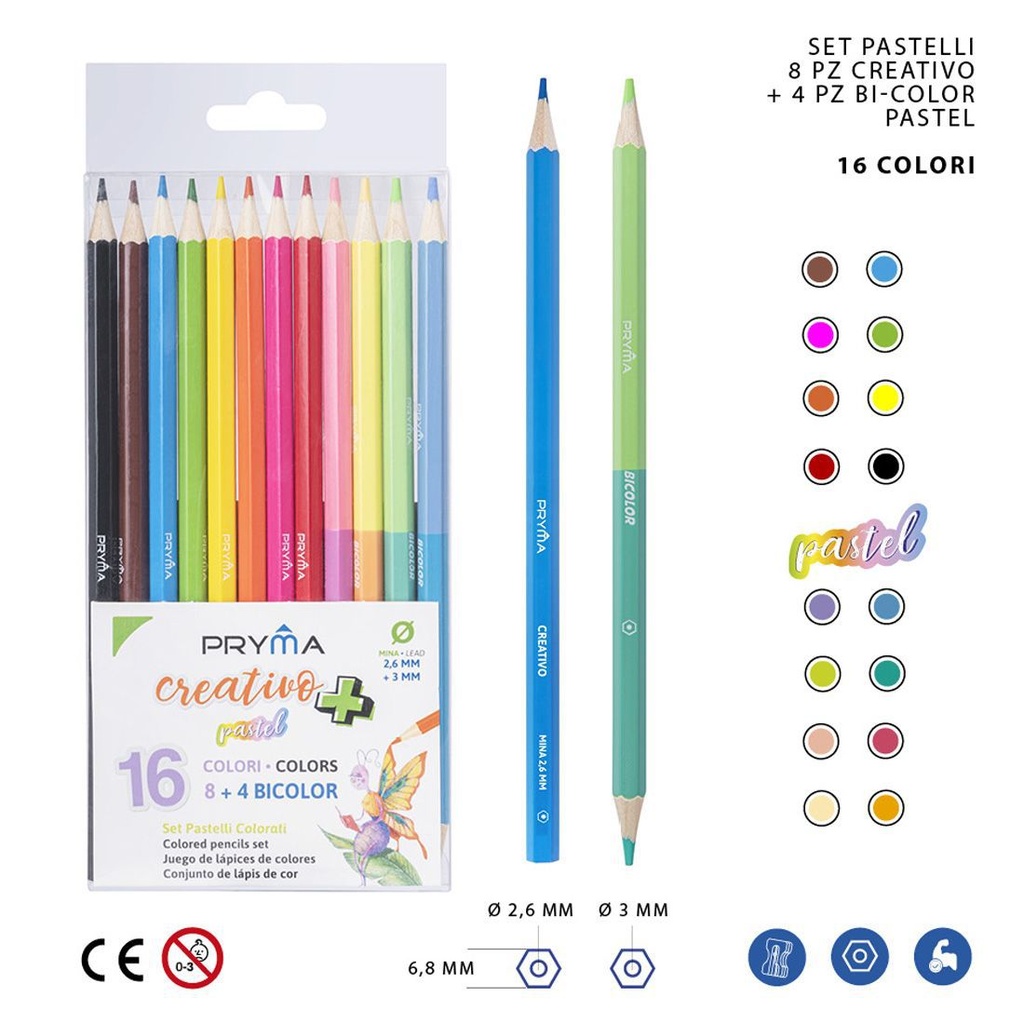 Lápices bicolor color pastel 12 PZ - Material artísticos