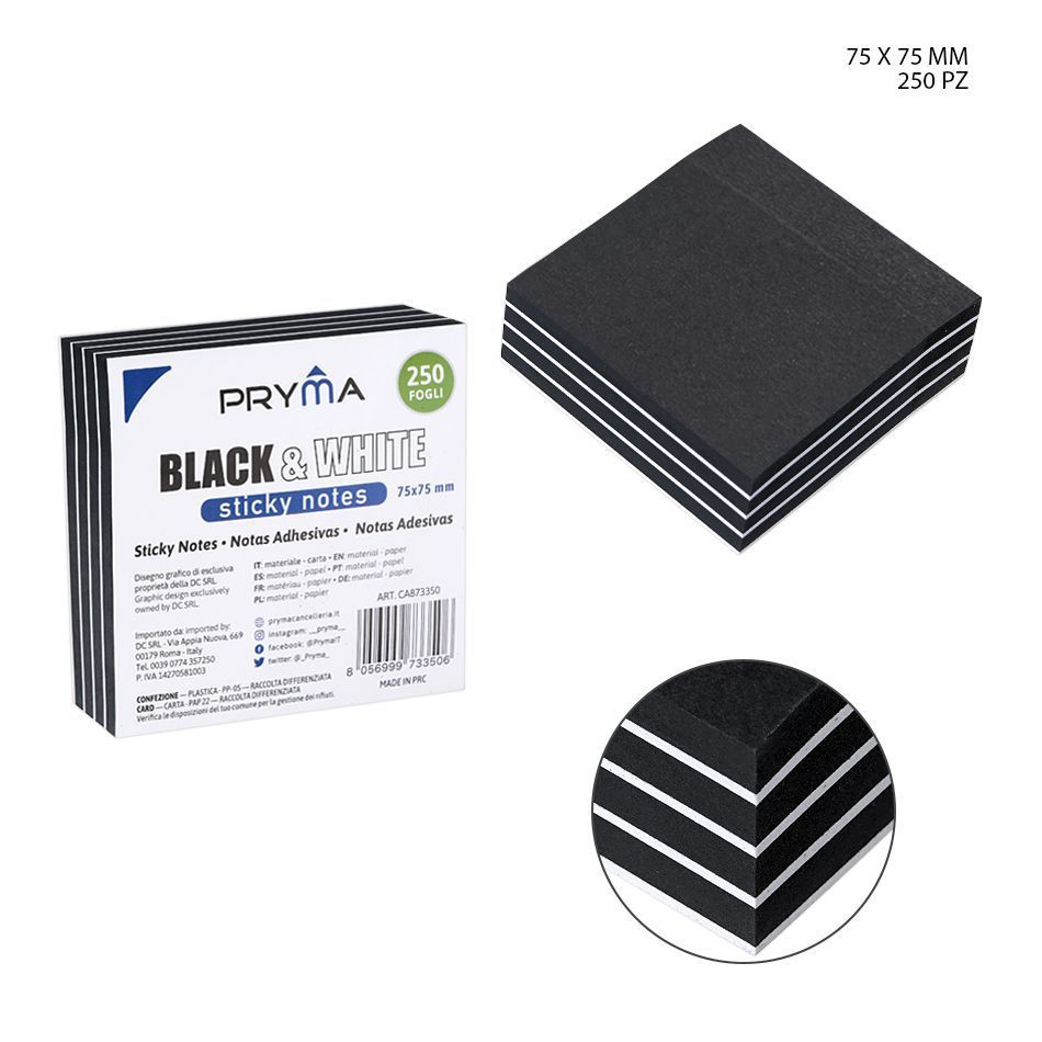 Bloc de notas 75x75mm 250ff negro y blanco para apuntes