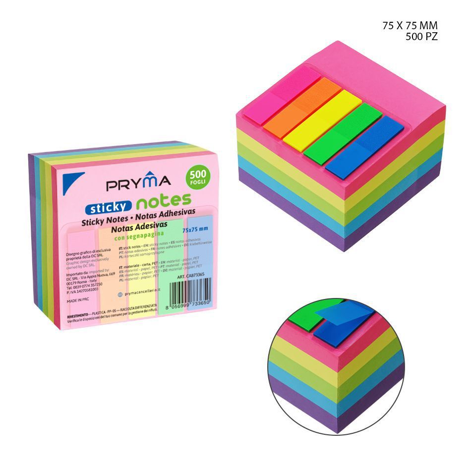 BLOC de notas 75x75mm 500ff y marcadores adhesivos - Papelería