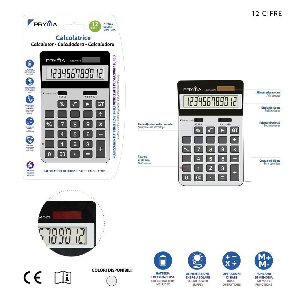 Calculadora 12 cifras 167x104x23mm para oficina