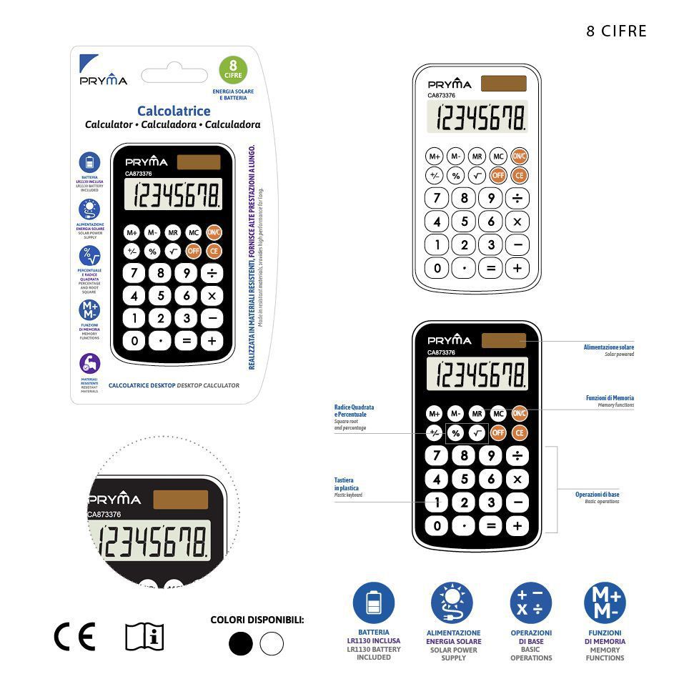 Calculadora 8 cifras 118x66x8mm para oficina