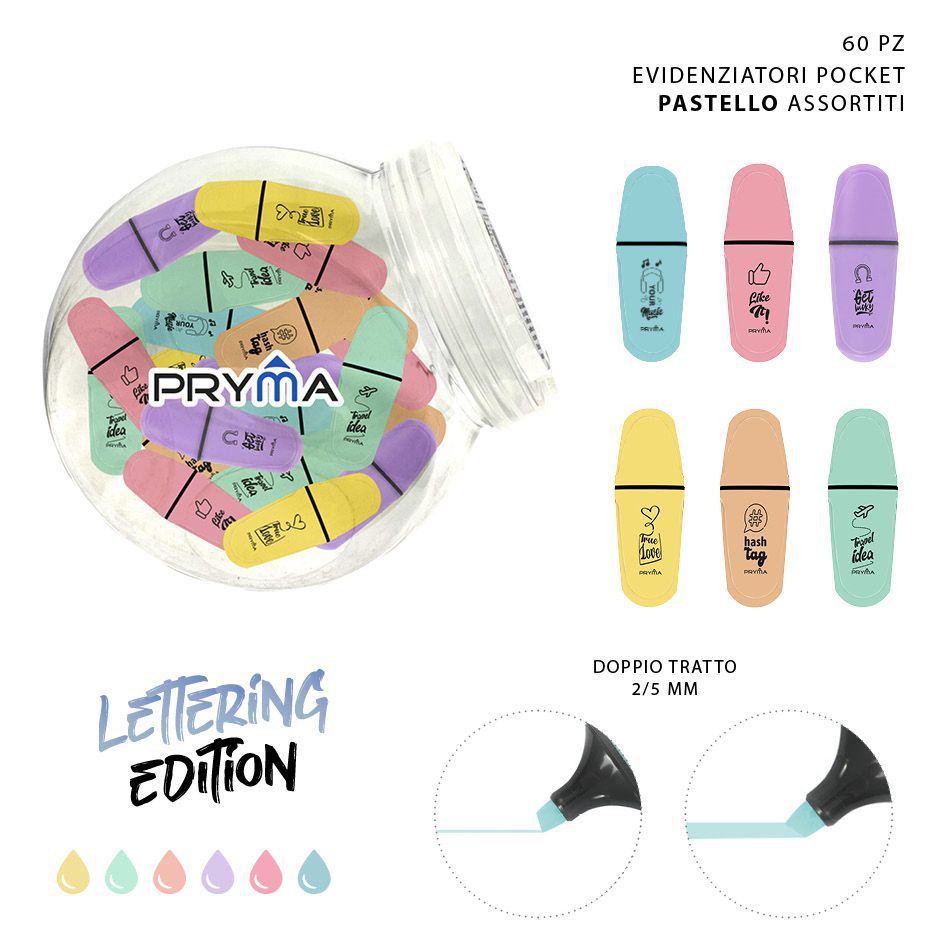 Subrayador mini en cubo colores pastel 60 pcs - Artículos de papelería