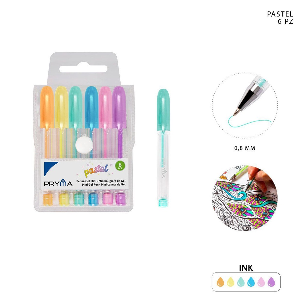 Bolígrafo mini de gel pastel 0.8MM 6PZ - Herramientas de escritura