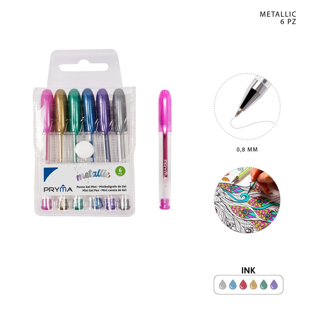 Bolígrafo mini de gel metálico 0.8mm 6pcs para escritura