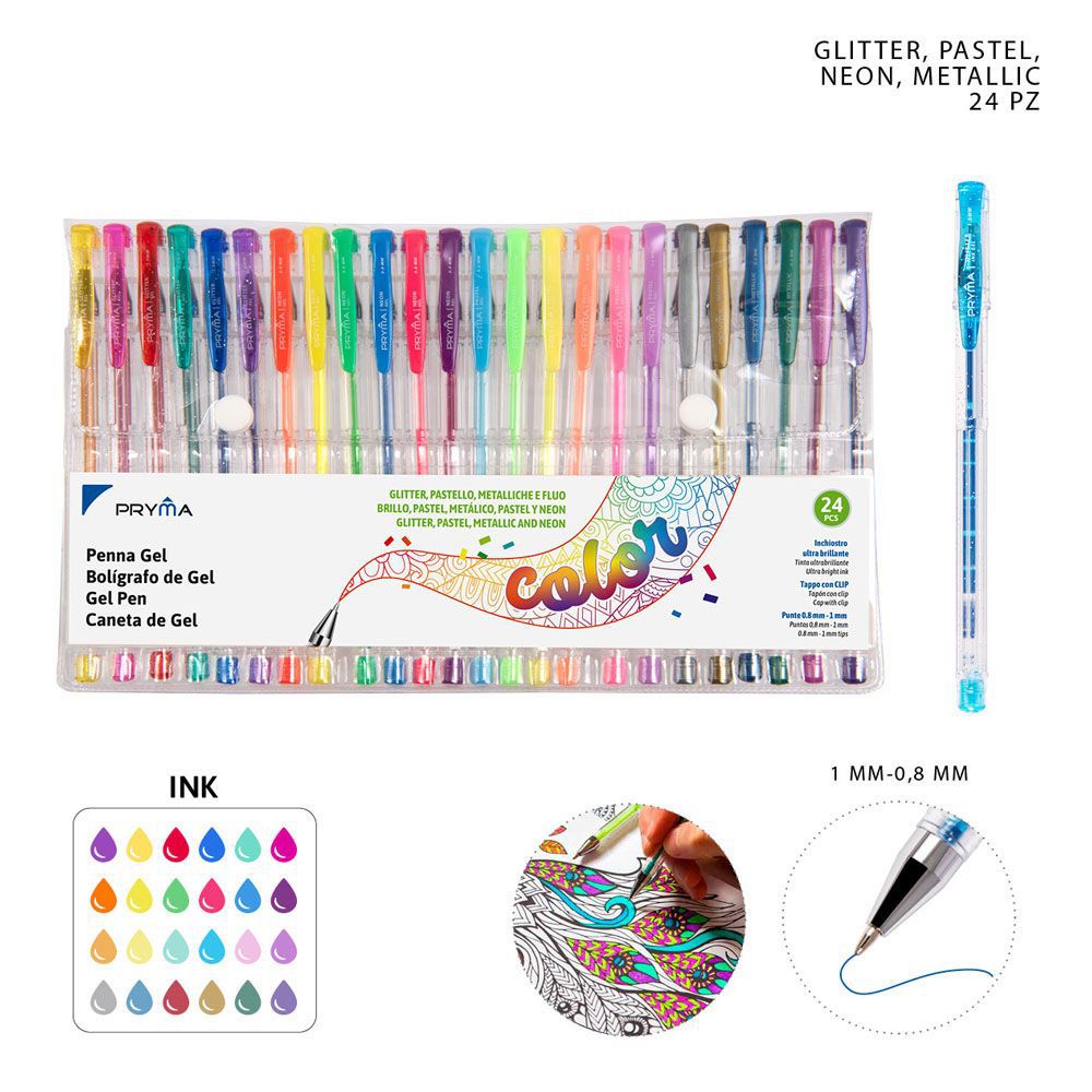 Bolígrafos de gel color neón mini pack de 24 piezas