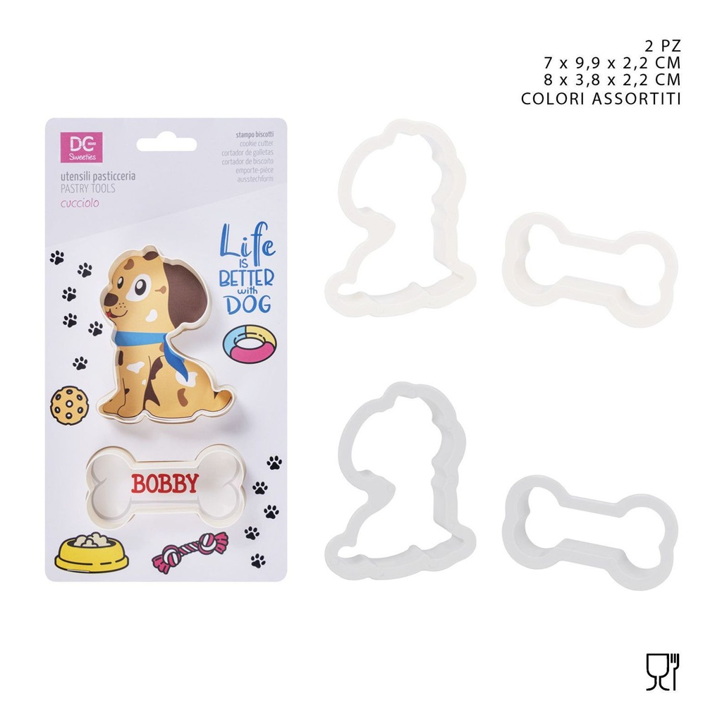 Set de moldes para pastel perrito 7x9.9x2.2-8x3.8x2.2 cm 2 piezas