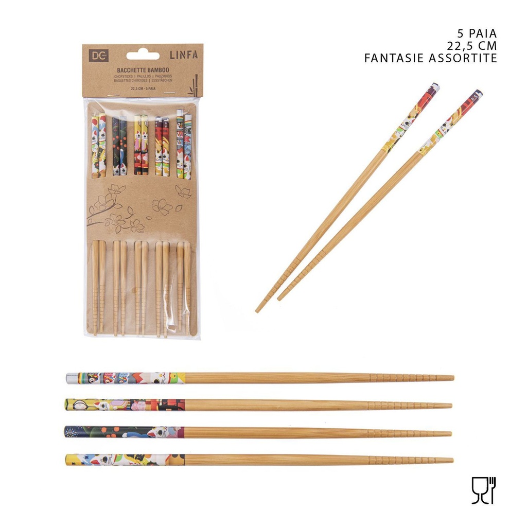 Palillos de bambú decorados 22.5cm 5 pares