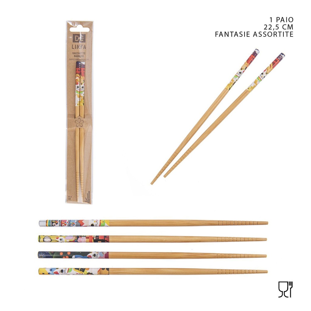 Palillos de bambú decorados 22.5cm 1 par