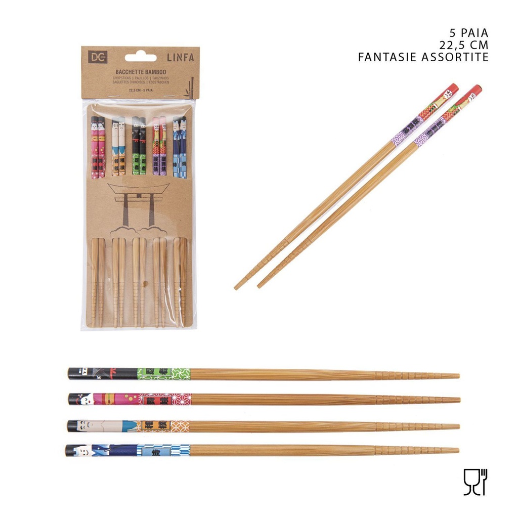 Palillos de bambú decorados 22.5cm 5 pares para cocina