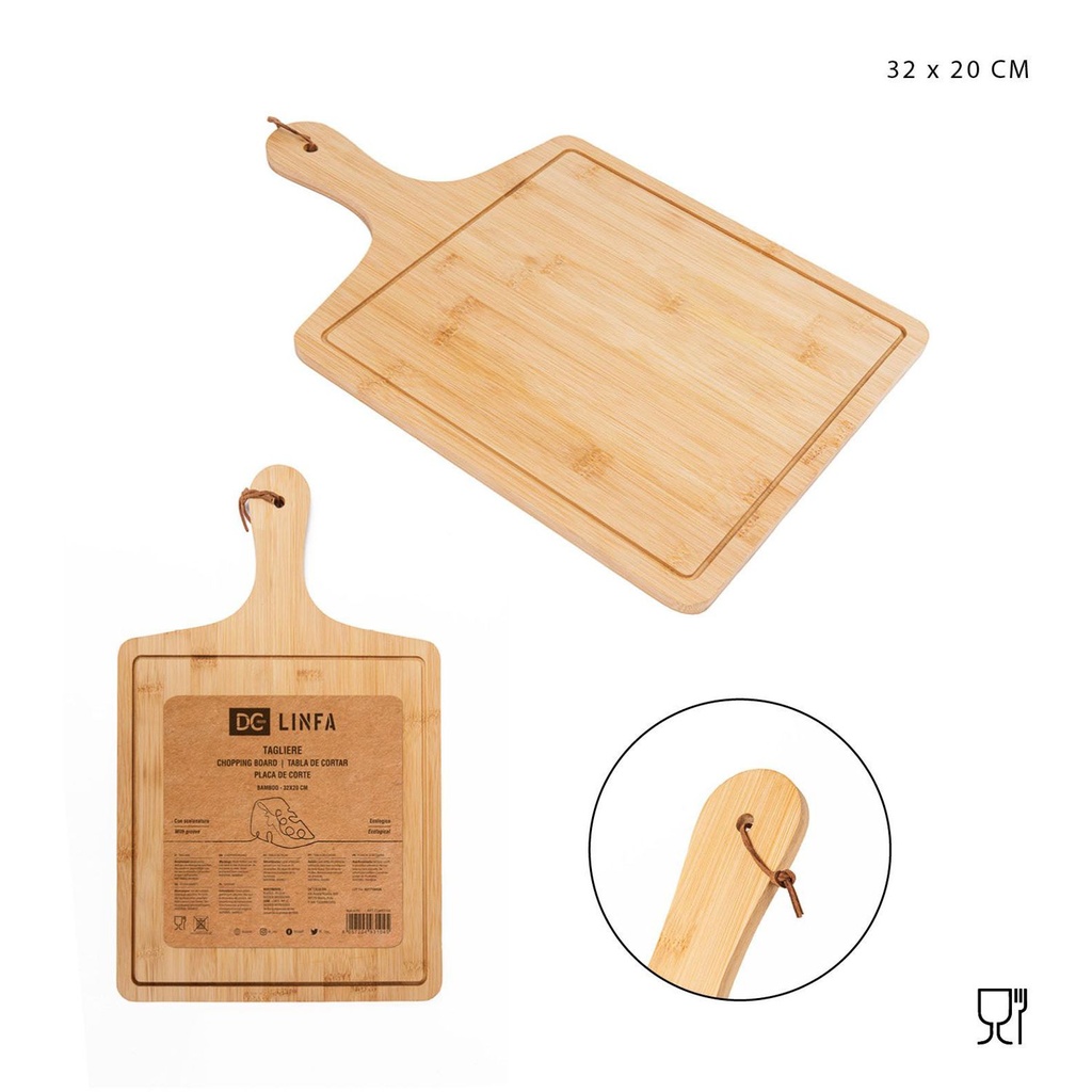 Tabla de cocina cuadrada con mango 32x20cm para cortar alimentos