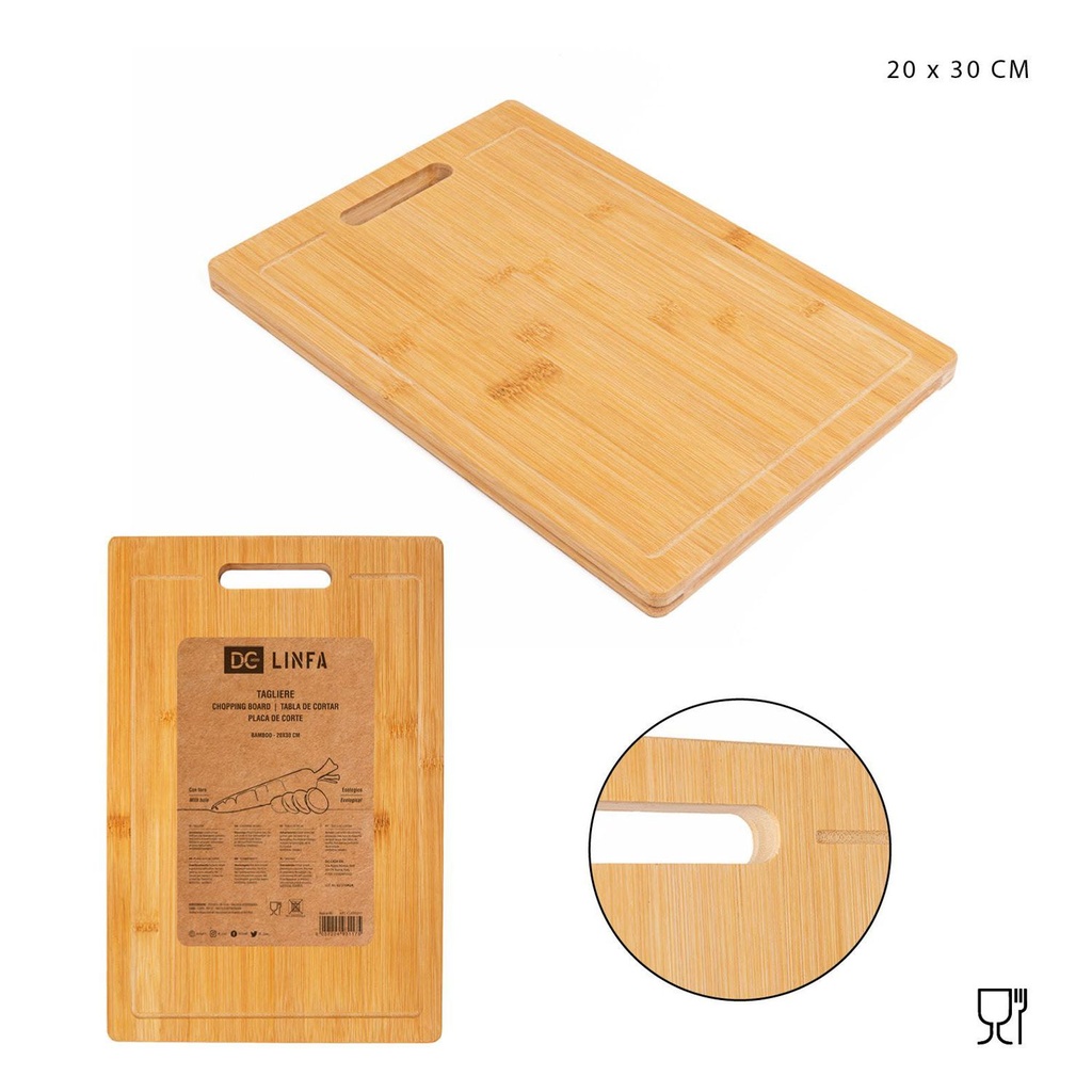 Tabla de cortar de bambú rectangular 20x30cm para cocina y alimentos