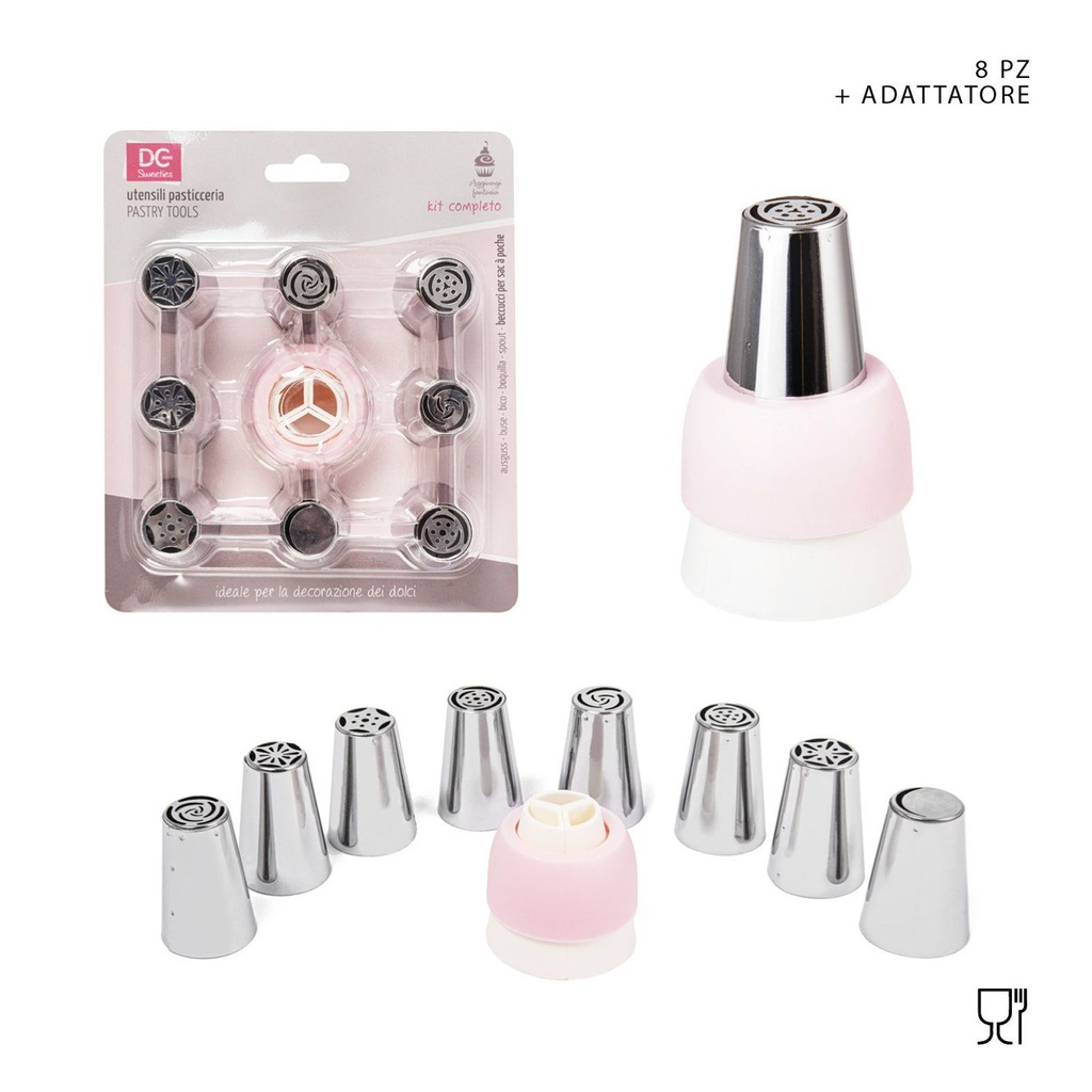 Set de boquillas 8 pcs con adaptador - Utensilios de repostería