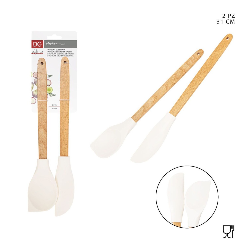 Espátula y cuchara silicona 31cm 2pz para cocina