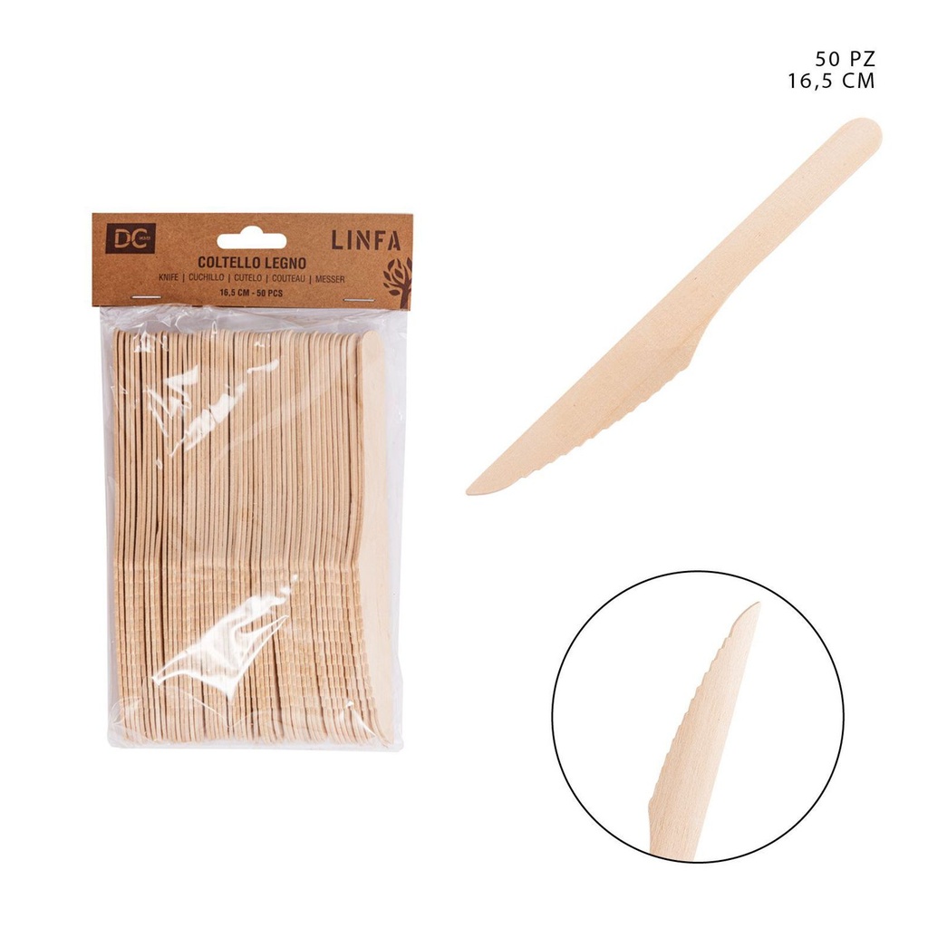 Cuchillo de madera desechable 16.5cm 50pz para eventos y fiestas