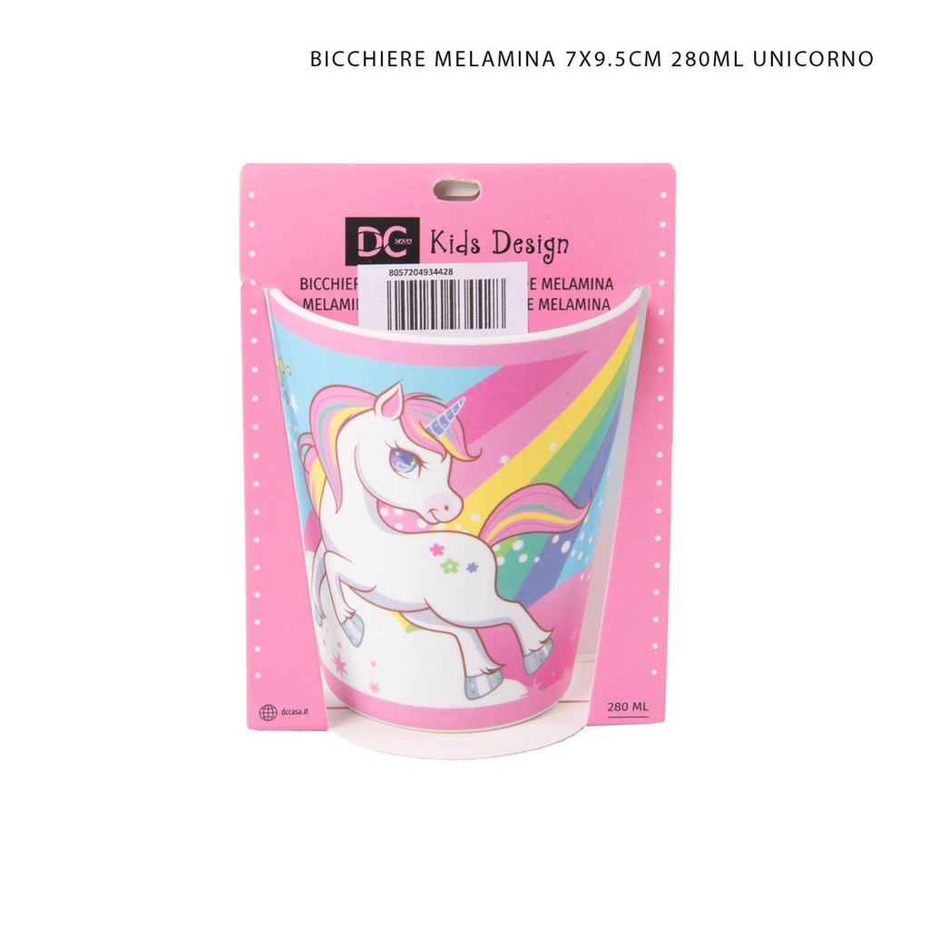 Vaso de melamina con diseño de unicornio 7x9.5cm 280ml para niños