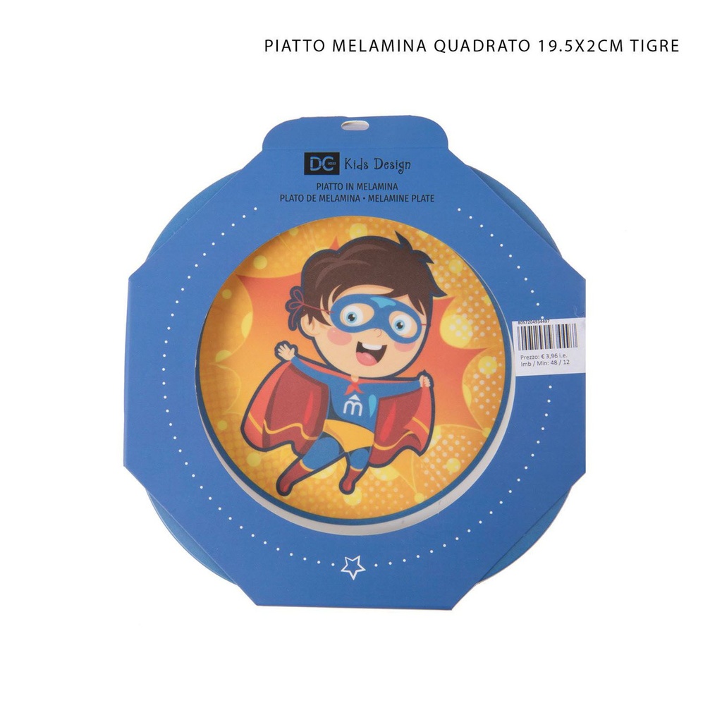 Plato melamina cuadrado 19.5x2cm con diseño de tigre para niños